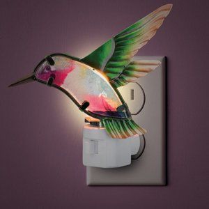 Colorful Glass and Metal HUMMINGBIRD Night Light